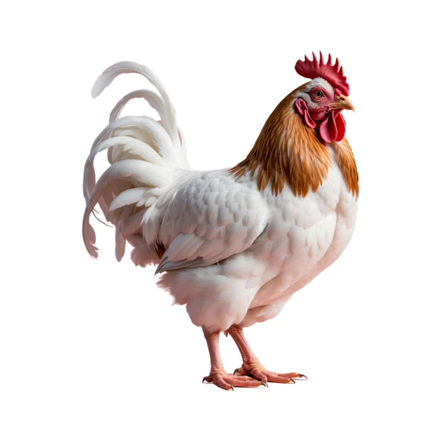 White and brown rooster isolated on white background
