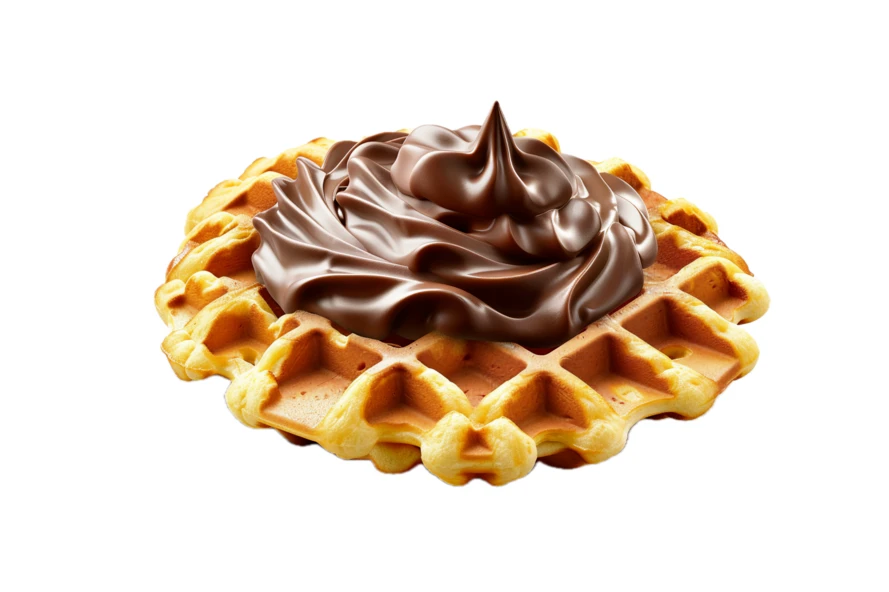 Belgian waffle topped with chocolate hazelnut spread swirl isolated