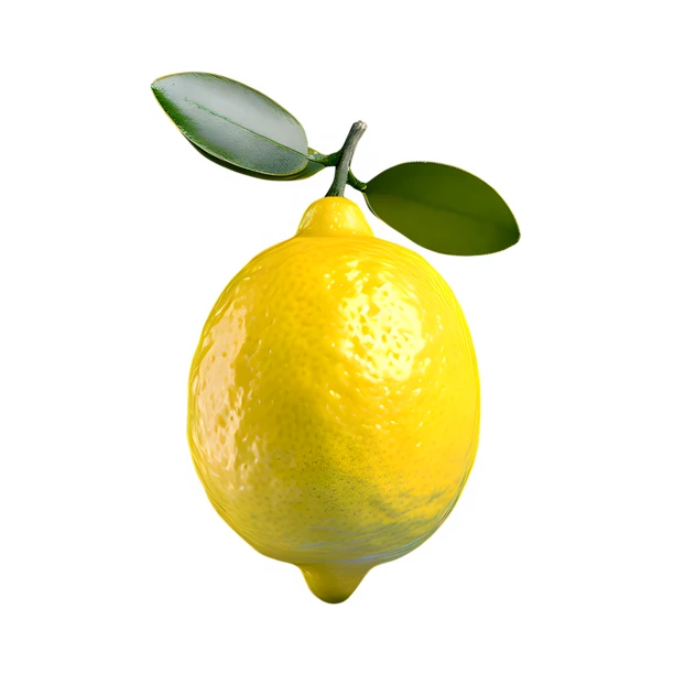 Fresh whole yellow lemon with green leaves isolated on white