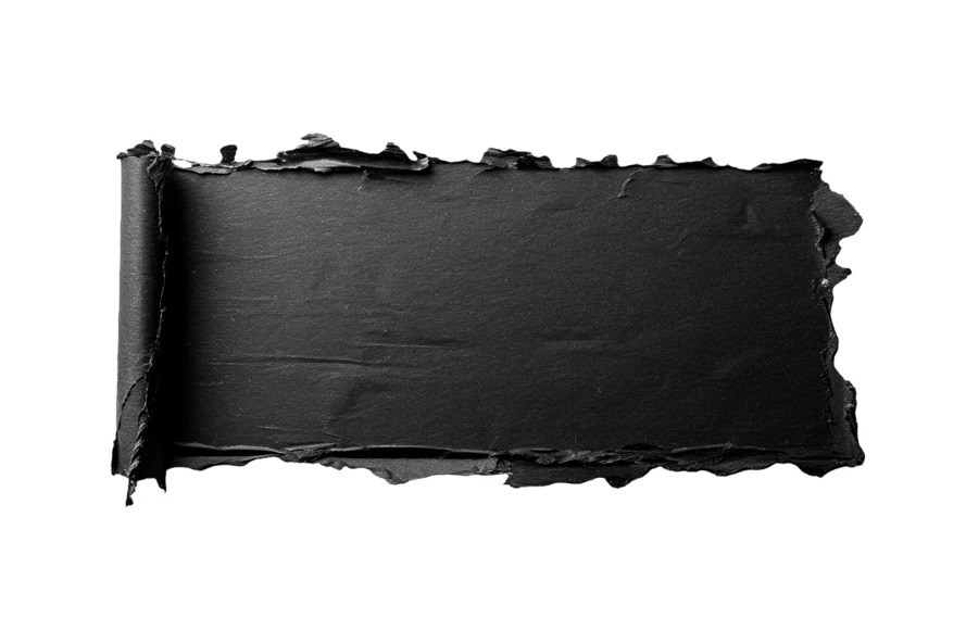 Torn black paper strip with ragged edges isolated on white