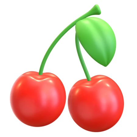 3D rendered pair of red cherries with green leaf