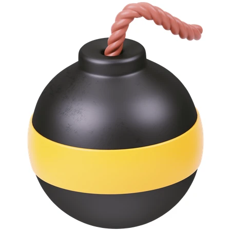 3D stylized cartoon bomb icon with yellow stripe and fuse