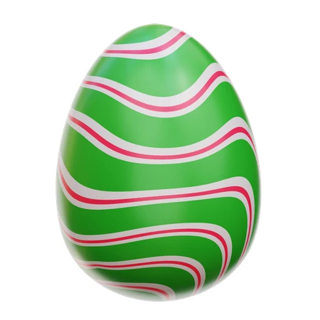 Green Easter egg with pink and white wavy stripes