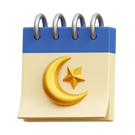 3D desk calendar with golden crescent moon and star icon