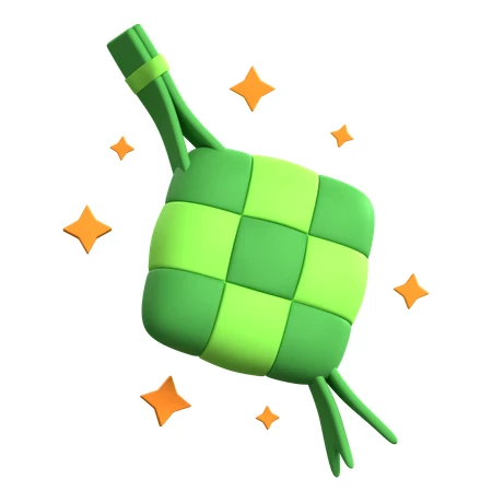 3D illustration of green ketupat for Eid al-Fitr celebration