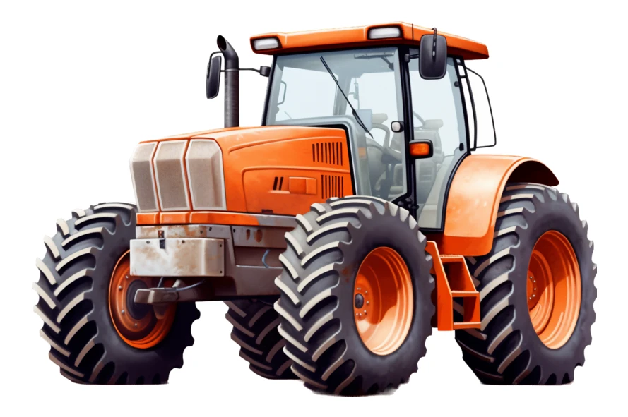 Modern orange agricultural tractor isolated on white background
