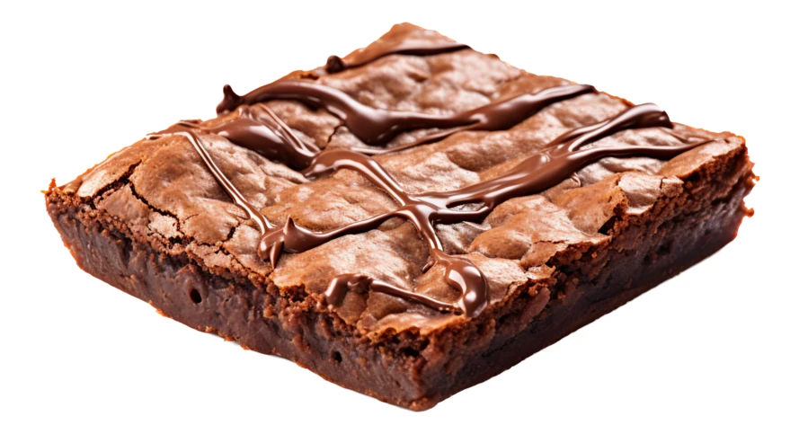 Fudgy chocolate brownie square with chocolate drizzle