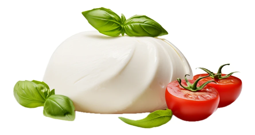 Fresh mozzarella cheese with cherry tomatoes and basil leaves