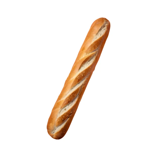 Fresh crusty French baguette isolated on white background