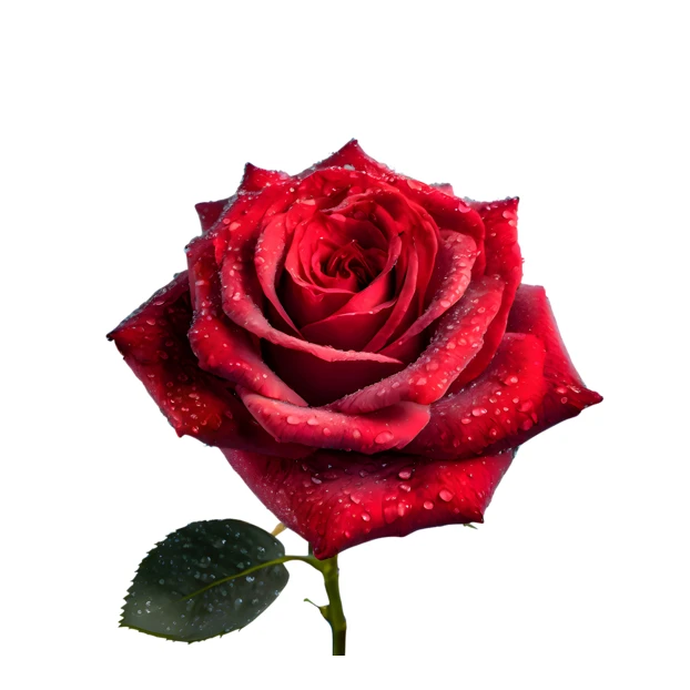 Single red rose with water droplets isolated on white