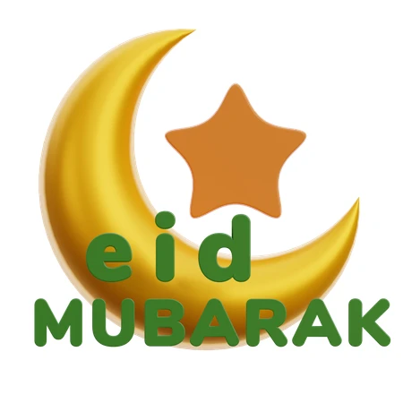 Eid Mubarak Text with Gold Crescent Moon