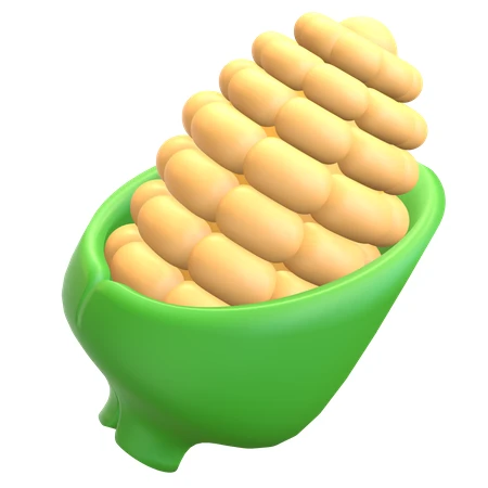 3D stylized yellow corn cob in green husk