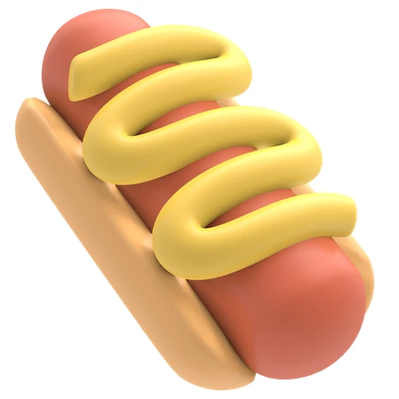 3D rendered hot dog with mustard on white background
