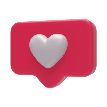 3D social media like notification icon with white heart