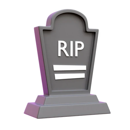 3D stylized gray tombstone with RIP text isolated on white