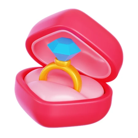 3D illustration of a diamond engagement ring in heart box