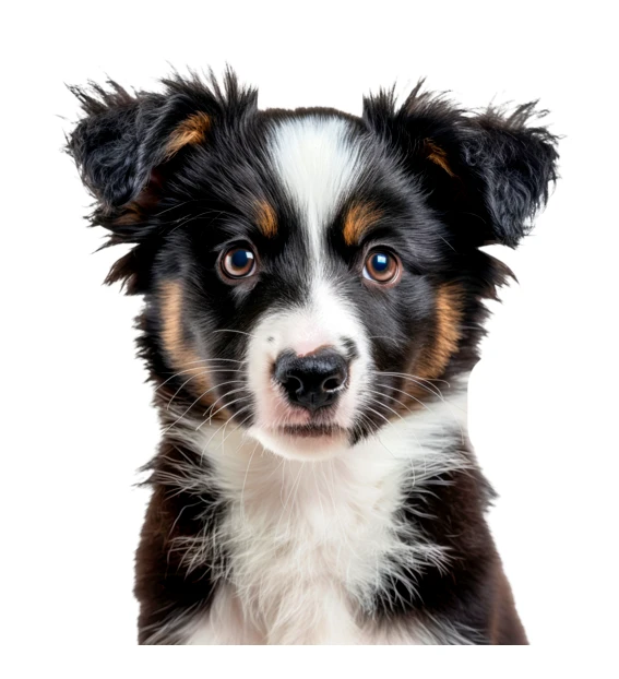 Cute black tri Australian Shepherd puppy isolated on white