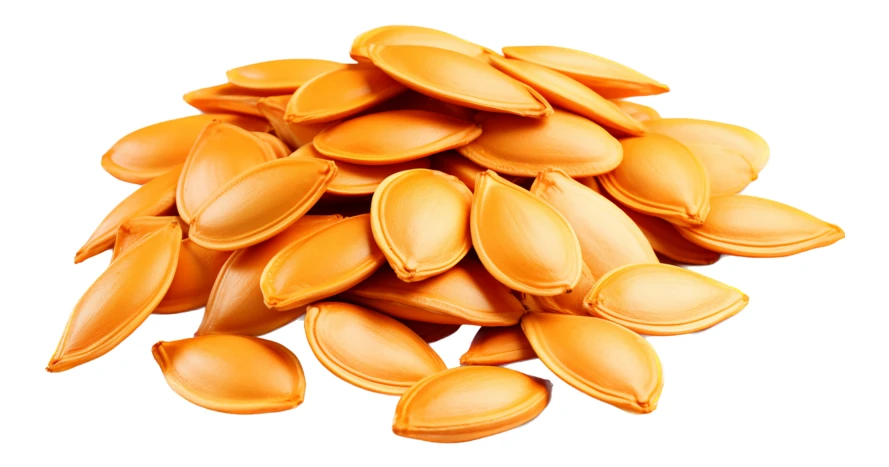Pile of roasted pumpkin seeds isolated on white background