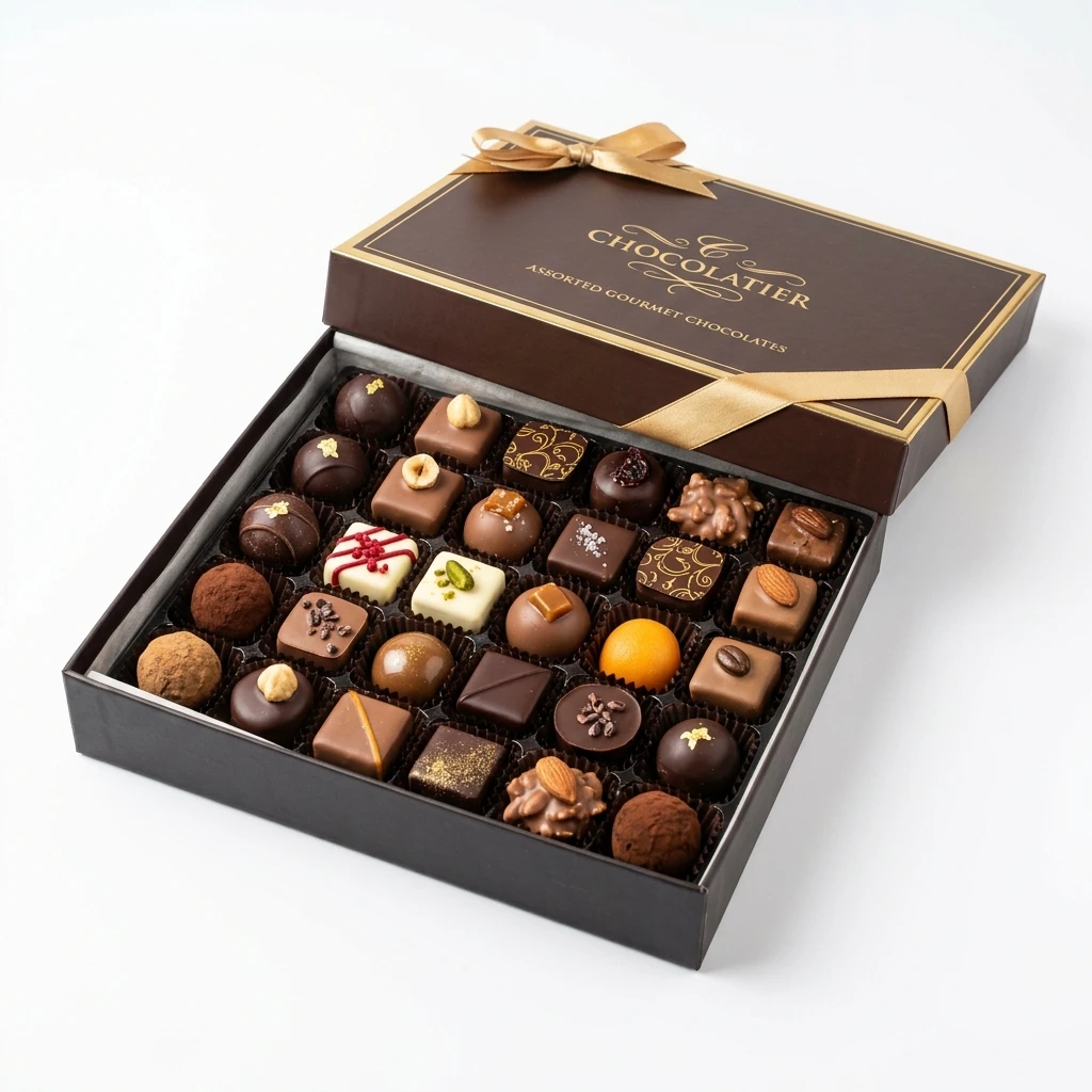 Assorted gourmet chocolate truffles in a luxury gift box