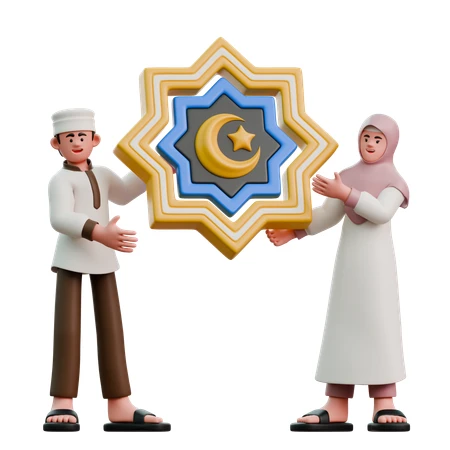 A couple holding a large star emblem