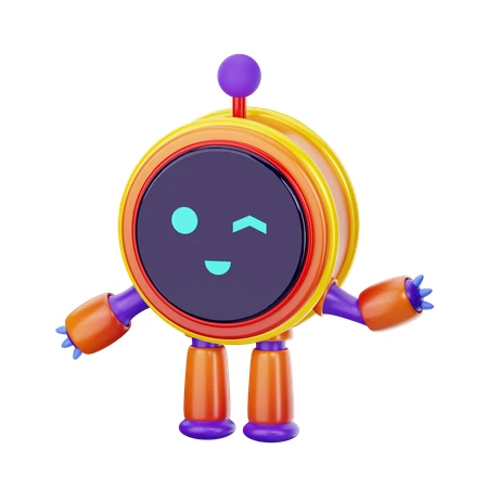 Cute 3D robot character winking on white background