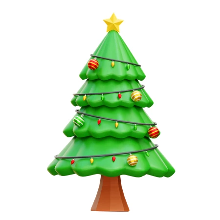Decorated 3D Christmas tree with ornaments and gold star