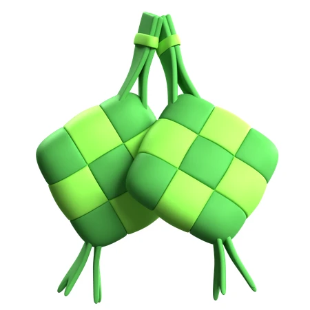 3D rendered green ketupat isolated on white background