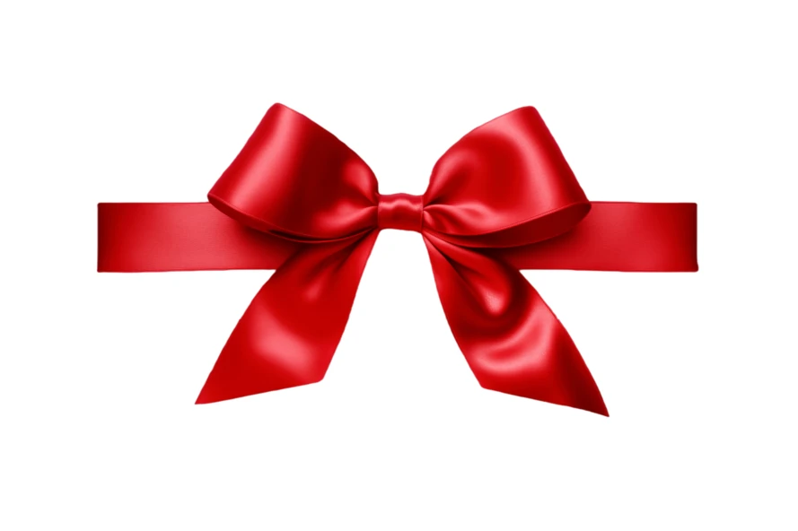Red satin gift bow and ribbon on white background