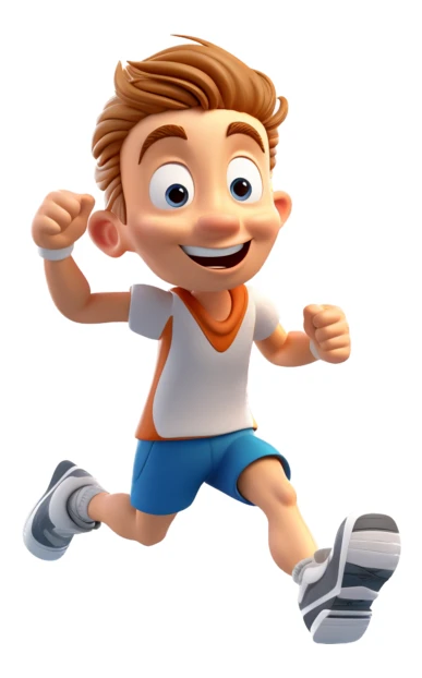 Happy 3D cartoon boy running in sports clothes