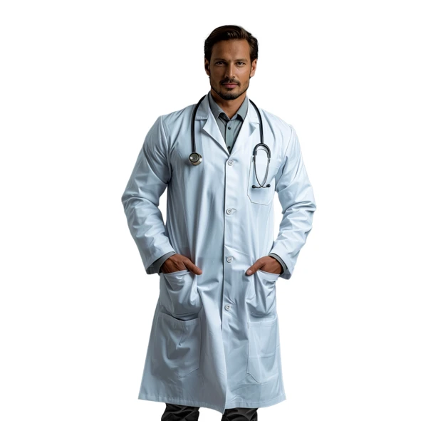 Professional male doctor in white lab coat with stethoscope