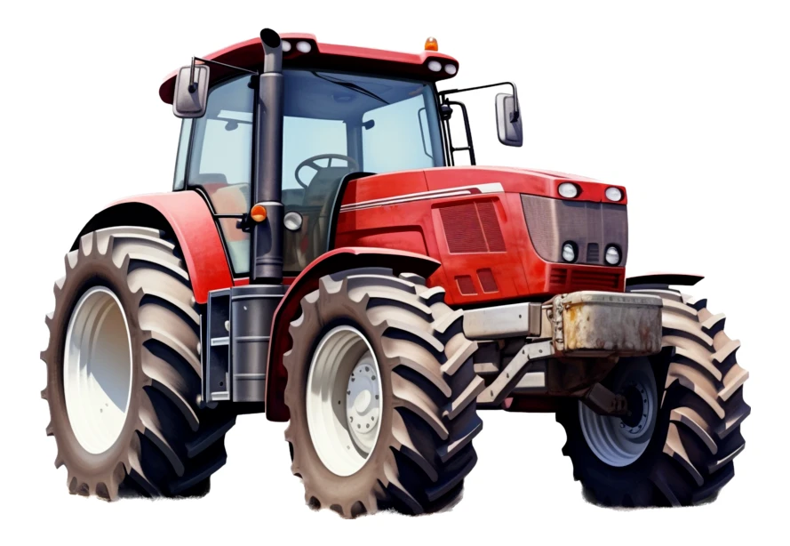 Modern red agricultural tractor isolated on white background