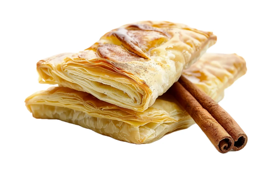 Freshly baked flaky puff pastry with cinnamon sticks