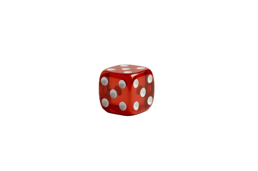Single red translucent gaming die isolated on white background