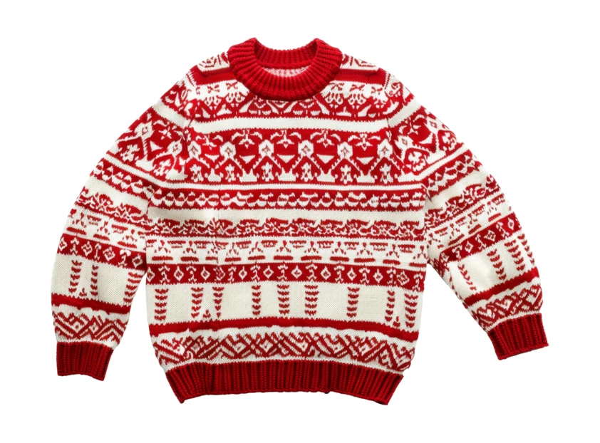 Red and white Christmas sweater with Fair Isle pattern