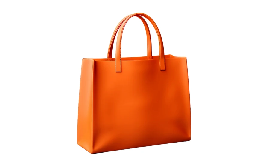 Vibrant orange leather tote bag isolated on white background