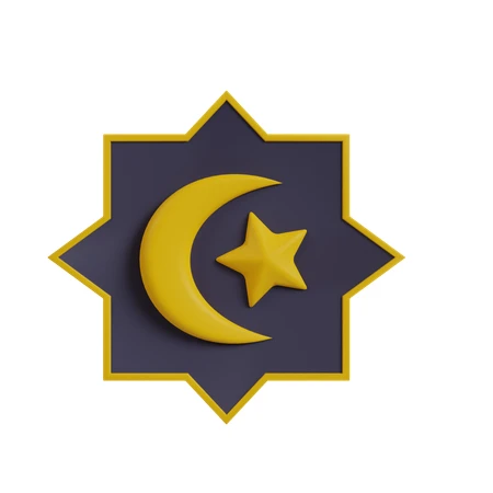 3D Islamic crescent moon and star in star frame