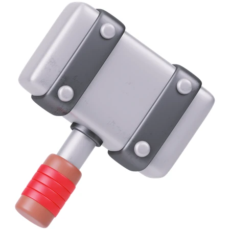 3D stylized metal hammer tool icon on white background
