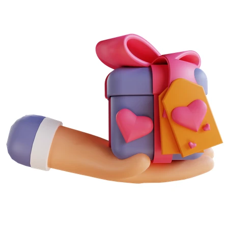 3D illustration of a hand holding a Valentine gift box