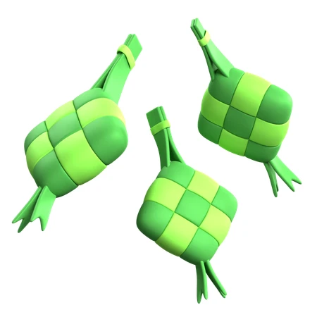 Three 3D green ketupat isolated on a white background