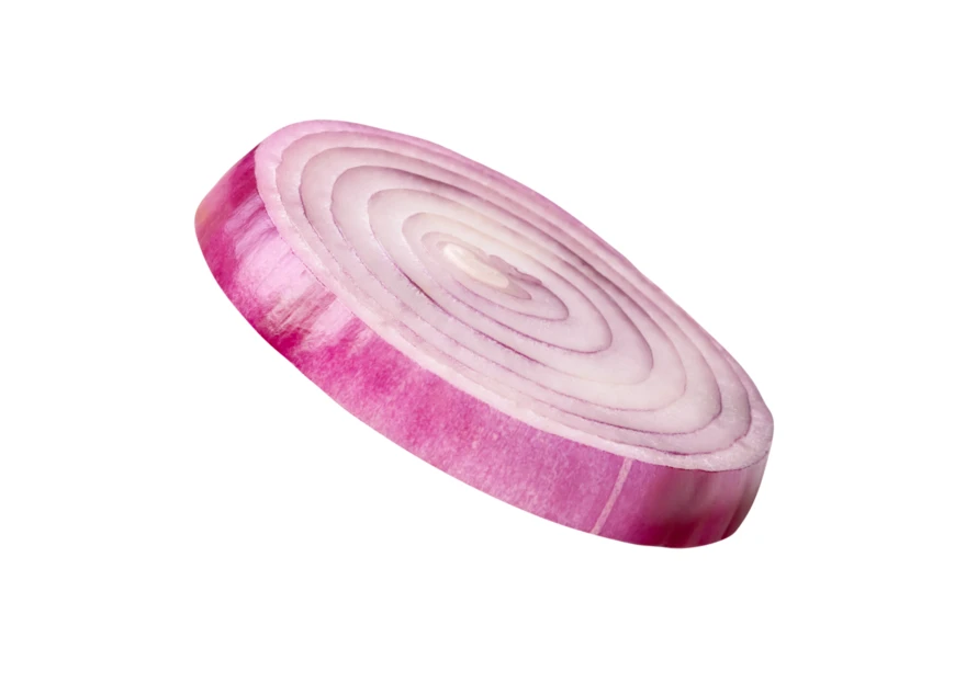 Red onion slice isolated on white background