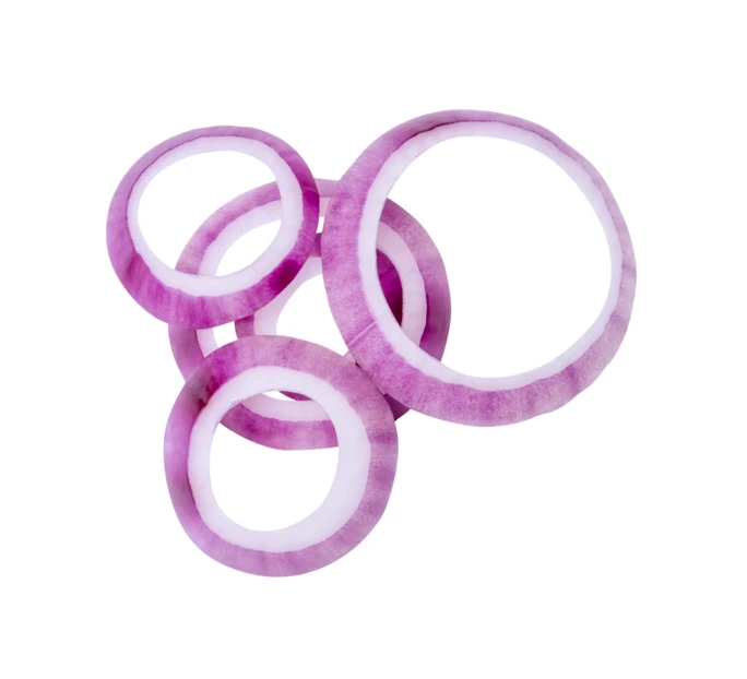 Fresh red onion rings isolated on white background