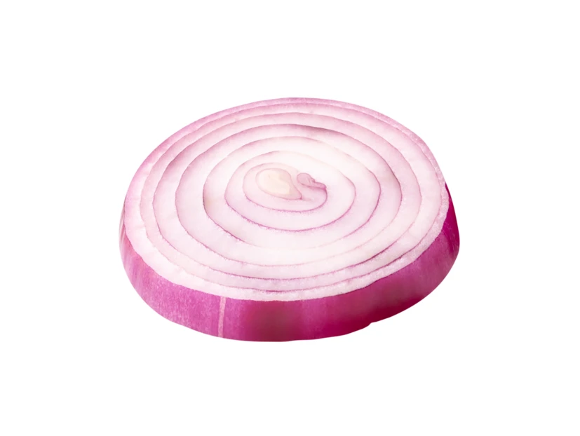 Fresh red onion slice isolated on white background