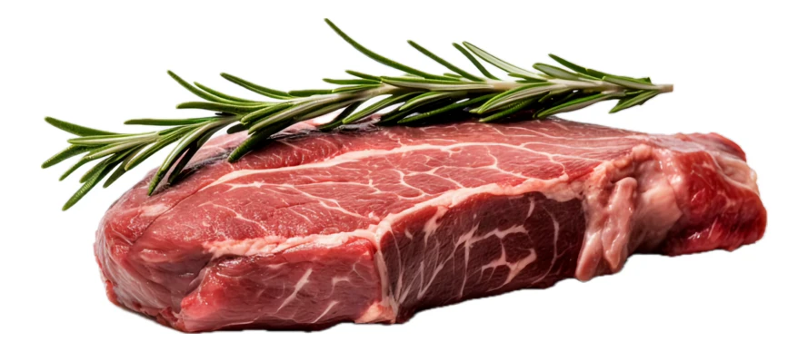 Raw beef steak with rosemary isolated on white background