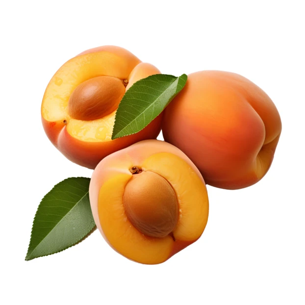 Fresh ripe apricots with leaves isolated on white background