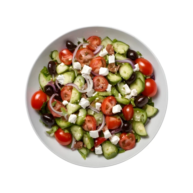 Fresh Greek salad with tomatoes, cucumber, olives, and feta