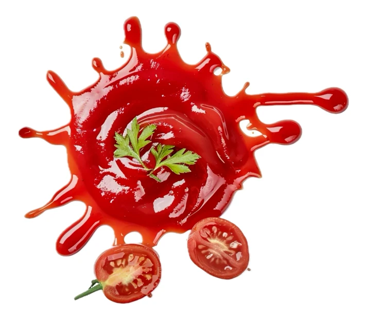 Tomato sauce splash with cherry tomatoes and parsley isolated