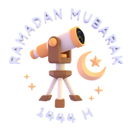 A telescope and Ramadan Mubarak text