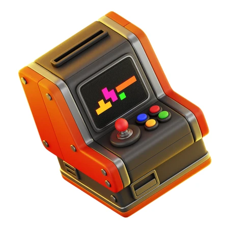 Stylized 3D isometric retro arcade machine cabinet