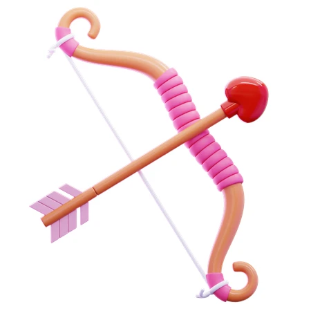 3D rendered Cupid's bow and arrow with heart tip