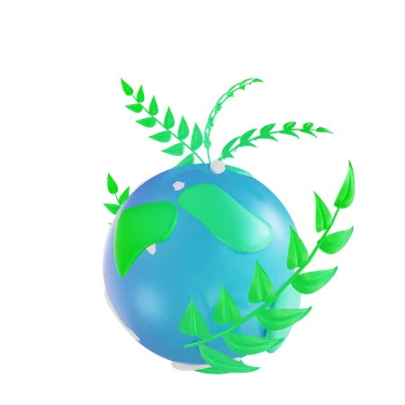 3D earth globe with green leaves for environment concept